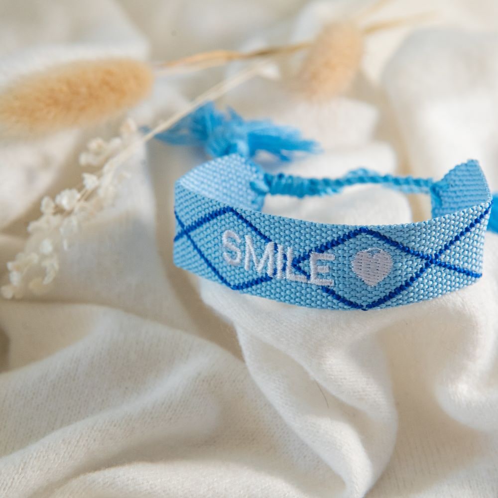 Bracelet Tissé Message SMILE Bleu