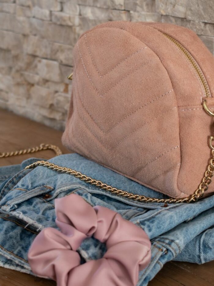 sac à maiun en cuir avec détail surpiqure rose poudré