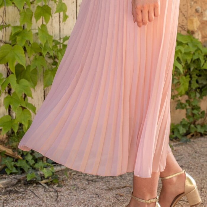 jupe longue plissé rose pastel